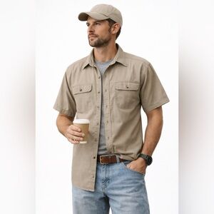 NOBLE Outfitters Men’s Short Sleeve Utility Work Shirt 100% Cotton Khaki‎ Large